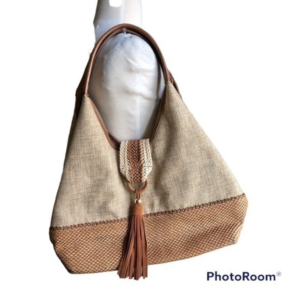 Steven by Steve Madden linen blend tassel boho shoulder bag